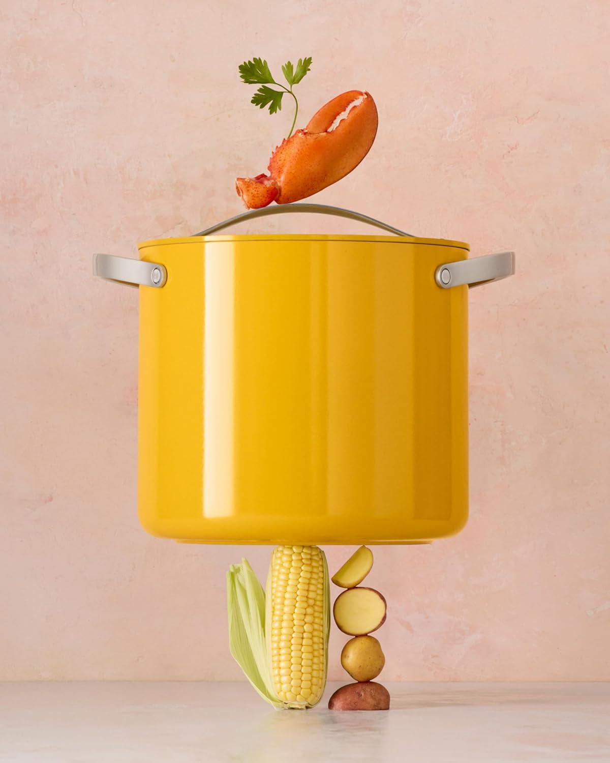 imageCaraway Stock Pot 12 Qt Ceramic Coated With Lid Free From Forever Chemicals Large for Bigger Batches Cream