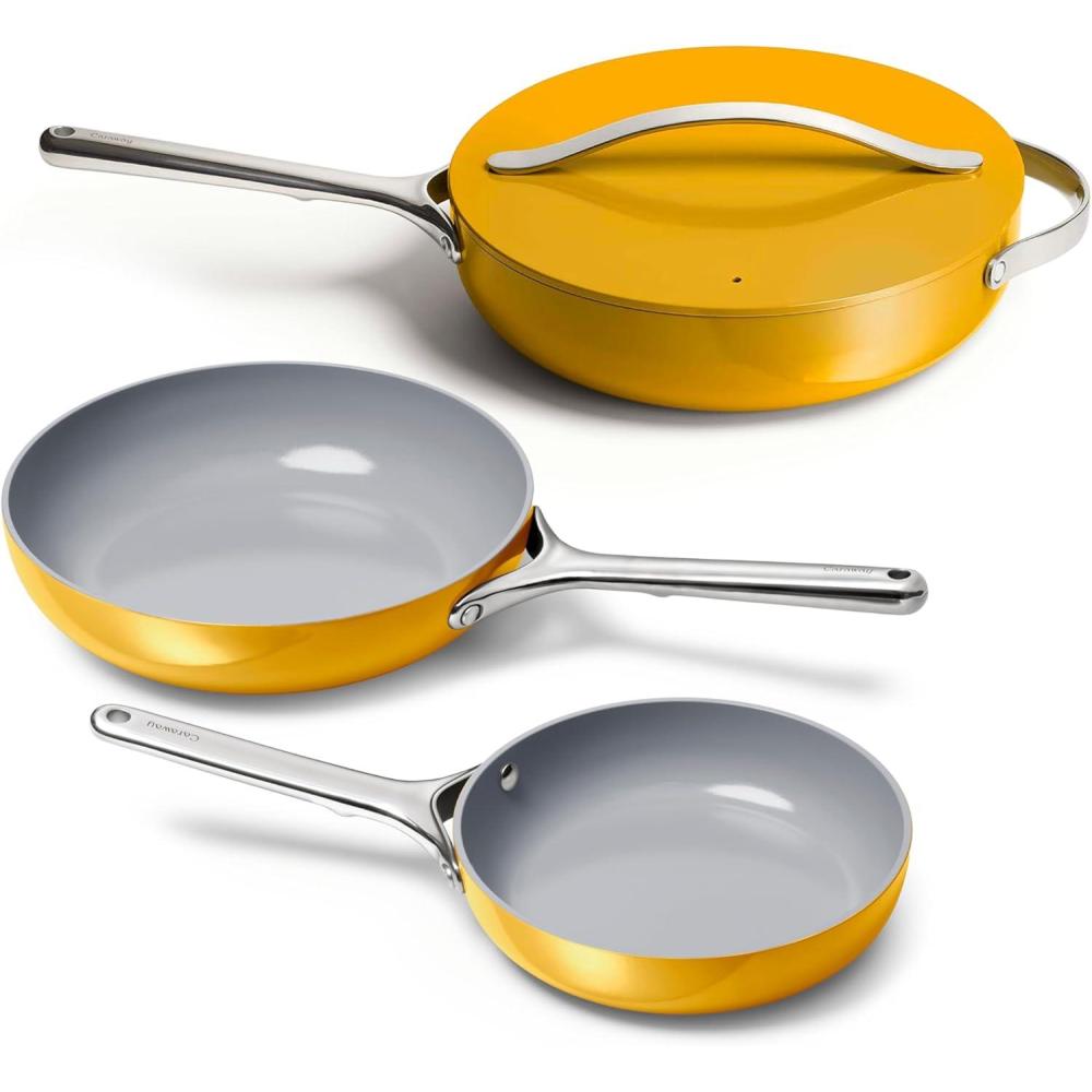 imageCaraway 4Piece Fry Pan Set  NonStick Frying Pans 105 ampamp 8 ampamp NonStick Saut Pan  Non Toxic PTFE ampamp PFOA Free  Oven Safe ampamp Compatible with All Stovetops Gas Electric ampamp Induction  CreamMarigold