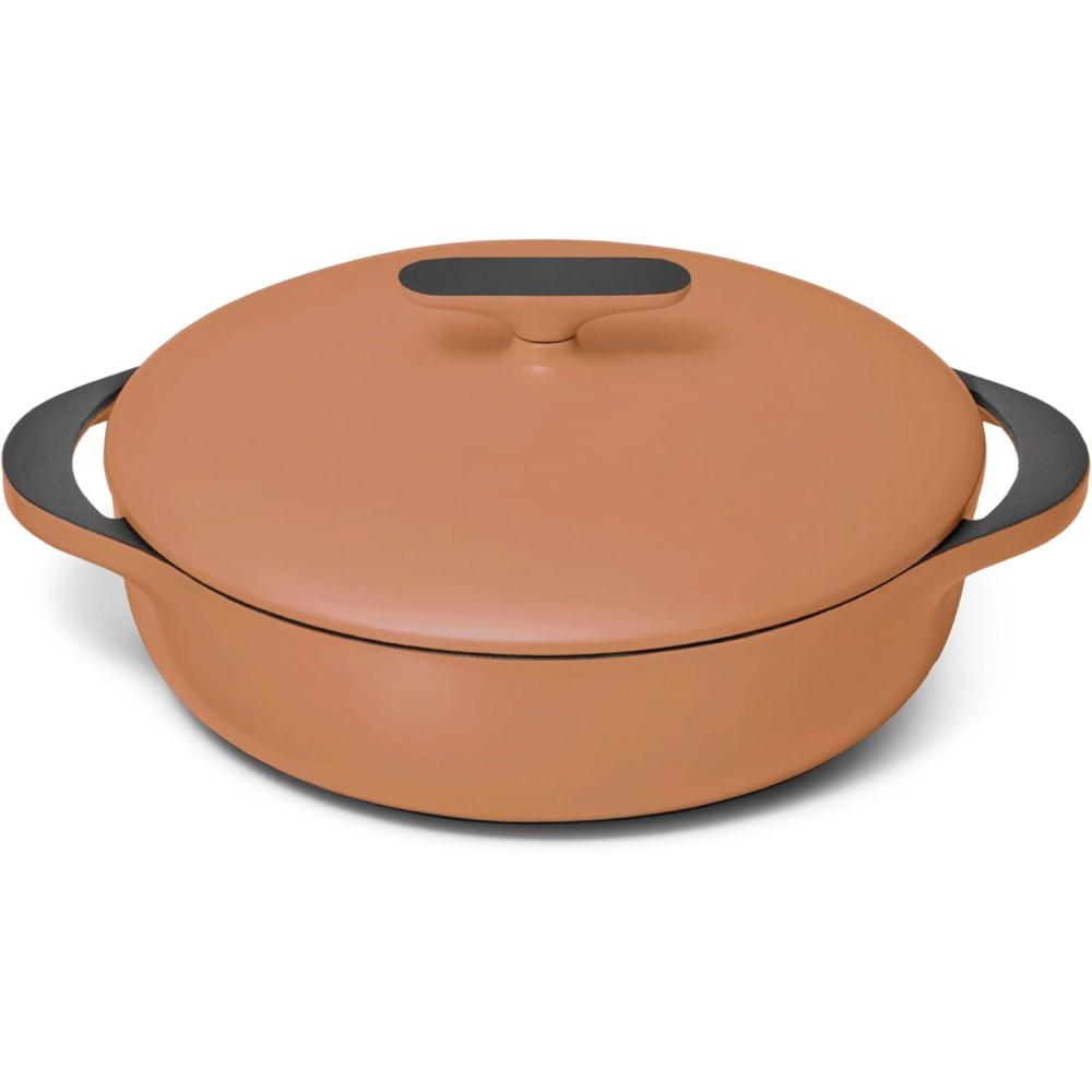 imageCaraway Enameled Cast Iron Braiser  35 qt Braiser Pan  3 Layer Enamel Coating  No Seasoning Required  Compatible With All Stovetops  Oven Safe  Free From Forever Chemicals  Light MistRust