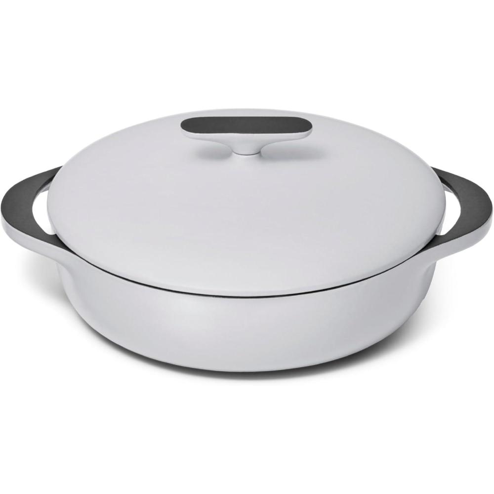 imageCaraway Enameled Cast Iron Braiser  35 qt Braiser Pan  3 Layer Enamel Coating  No Seasoning Required  Compatible With All Stovetops  Oven Safe  Free From Forever Chemicals  Light MistGray