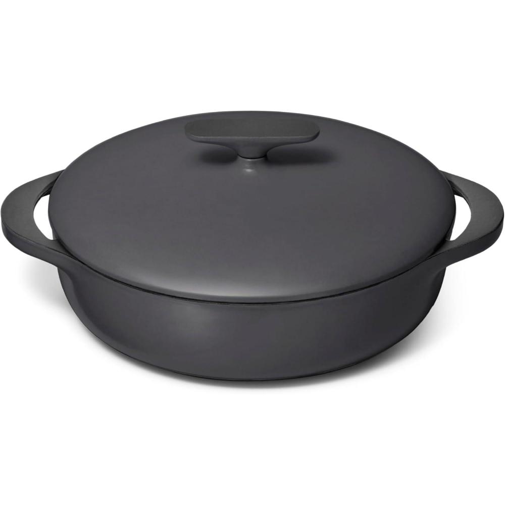 imageCaraway Enameled Cast Iron Braiser  35 qt Braiser Pan  3 Layer Enamel Coating  No Seasoning Required  Compatible With All Stovetops  Oven Safe  Free From Forever Chemicals  Light MistCharcoal