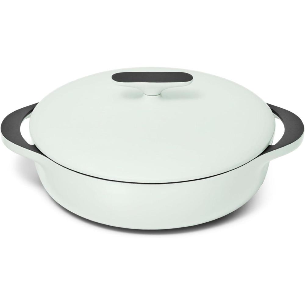 imageCaraway Enameled Cast Iron Braiser  35 qt Braiser Pan  3 Layer Enamel Coating  No Seasoning Required  Compatible With All Stovetops  Oven Safe  Free From Forever Chemicals  Light MistLight Mist