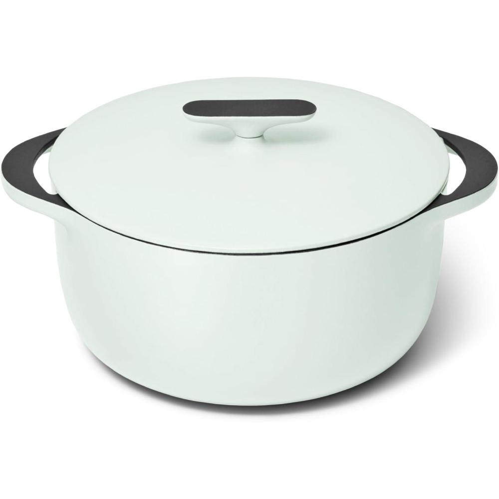 imageCaraway Enameled Cast Iron Dutch Oven  8qt Dutch Oven With Lid  3 Layer Enamel Coating  No Seasoning Required  Compatible With All Stovetops  Oven Safe  No Forever Chemicals  GrayLight Mist