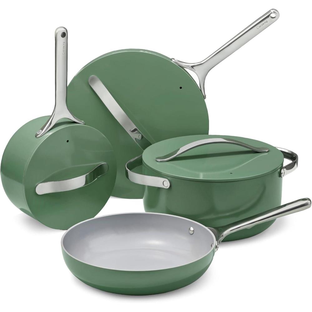 imageCaraway Nonstick Ceramic Cookware Set 12 Piece Pots Pans Lids and Kitchen Storage  PFAS ampamp PFOA Free  Oven Safe Pan Set ampamp Compatible with All Stovetops  CreamSage
