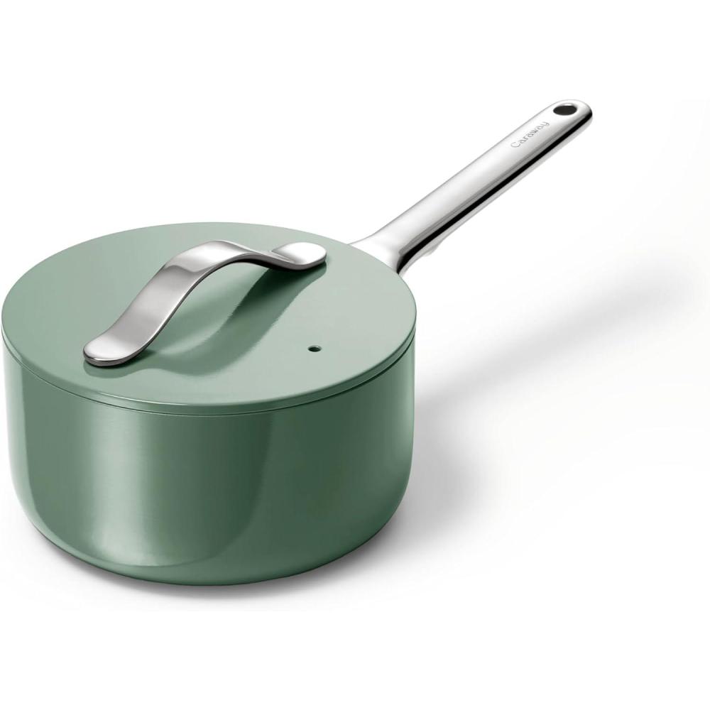 imageCaraway Nonstick Ceramic Sauce Pan with Lid 3 qt  Non Toxic PTFE ampamp PFOA Free  Oven Safe ampamp Compatible with All Stovetops Gas Electric ampamp Induction  CreamSage