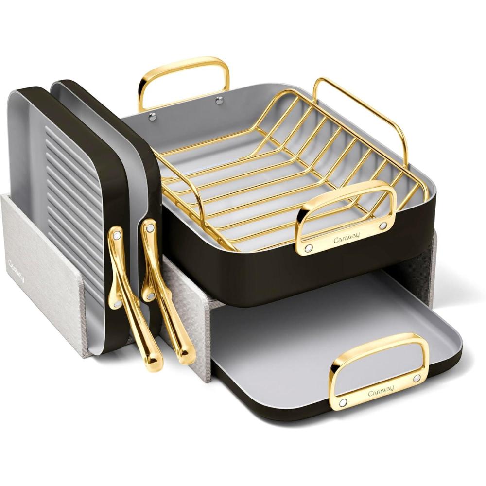 imageCaraway Square Cookware Set  Square Pans Set  Perfect for Griddling Toasting Searing Roasting and More  NonStick Ceramic Coated Pans  Non Toxic PTFE ampamp PFOA Free  CreamBlack