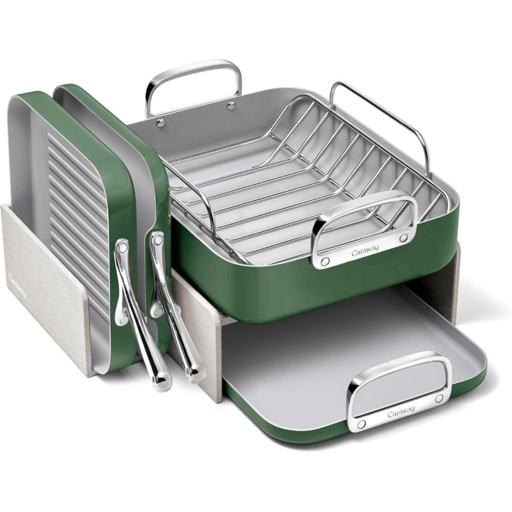 imageCaraway Square Cookware Set  Square Pans Set  Perfect for Griddling Toasting Searing Roasting and More  NonStick Ceramic Coated Pans  Non Toxic PTFE ampamp PFOA Free  CreamSage