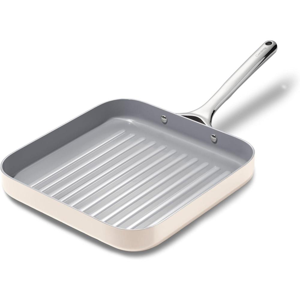 imageCaraway Square Grill Pan  11 Grill Pan  NonStick Ceramic Coated  Non Toxic PTFE ampamp PFOA Free  Oven Safe ampamp Compatible with All Stovetops  CreamCream