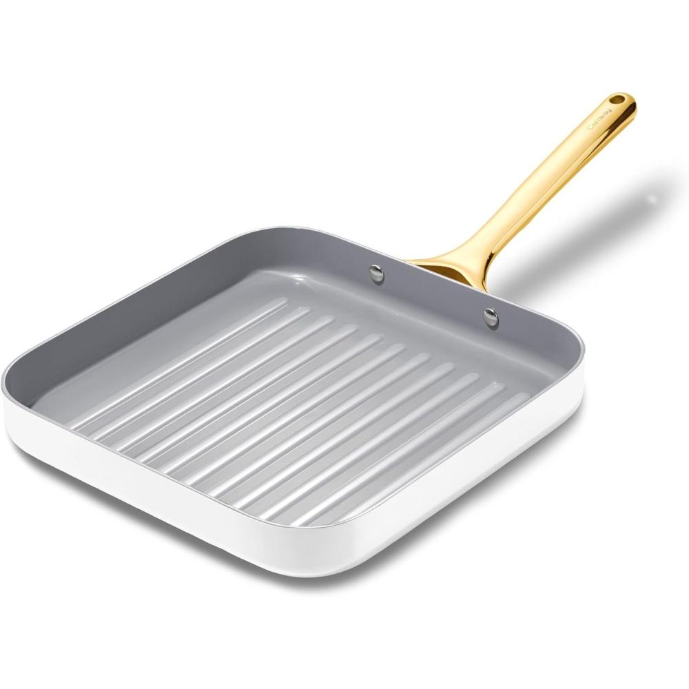 imageCaraway Square Grill Pan  11 Grill Pan  NonStick Ceramic Coated  Non Toxic PTFE ampamp PFOA Free  Oven Safe ampamp Compatible with All Stovetops  CreamWhite
