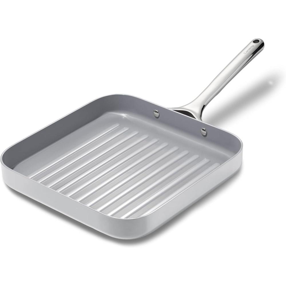 imageCaraway Square Grill Pan  11 Grill Pan  NonStick Ceramic Coated  Non Toxic PTFE ampamp PFOA Free  Oven Safe ampamp Compatible with All Stovetops  CreamGray