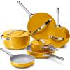 Caraway Non-stick Ceramic Cookware Set (12 Piece) Pots, Pans, Lids and Kitchen Storage – PFAS & PFOA Free – Oven Safe Pan Set & Compatible with All Stovetops – Cream(Marigold)