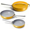 Caraway 4-Piece Fry Pan Set – Non-Stick Frying Pans (10.5” & 8”) & Non-Stick Sauté Pan – Non Toxic, PTFE & PFOA Free – Oven Safe & Compatible with All Stovetops (Gas, Electric & Induction) – Cream(Marigold)