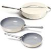 Caraway 4-Piece Fry Pan Set – Non-Stick Frying Pans (10.5” & 8”) & Non-Stick Sauté Pan – Non Toxic, PTFE & PFOA Free – Oven Safe & Compatible with All Stovetops (Gas, Electric & Induction) – Cream(Cream)