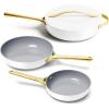 Caraway 4-Piece Fry Pan Set – Non-Stick Frying Pans (10.5” & 8”) & Non-Stick Sauté Pan – Non Toxic, PTFE & PFOA Free – Oven Safe & Compatible with All Stovetops (Gas, Electric & Induction) – Cream(White)
