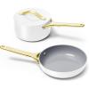 Caraway Mini Cookware Set – Non-Stick Ceramic Fry Pan (1.05 qt, 8″) Sauce Pan (1.75 qt) & Storage Rack – Non Toxic, PTFE & PFOA Free – Oven Safe & Stovetop Agnostic (Gas, Electric & Induction) – Cream(White)