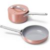 Caraway Mini Cookware Set – Non-Stick Ceramic Fry Pan (1.05 qt, 8″) Sauce Pan (1.75 qt) & Storage Rack – Non Toxic, PTFE & PFOA Free – Oven Safe & Stovetop Agnostic (Gas, Electric & Induction) – Cream(Perracotta)