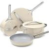 Caraway Non-stick Ceramic Cookware Set (12 Piece) Pots, Pans, Lids and Kitchen Storage – PFAS & PFOA Free – Oven Safe Pan Set & Compatible with All Stovetops – Cream(Cream)