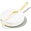 Caraway Nonstick Ceramic Sauté Pan with Lid (4.5 qt, 11.8″) – Non Toxic, PTFE & PFOA Free – Oven Safe & Compatible with All Stovetops (Gas, Electric & Induction) – Cream(White)
