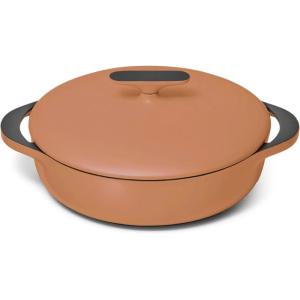 Caraway Enameled Cast Iron Braiser – 3.5 qt Braiser Pan – 3 Layer Enamel Coating – No Seasoning Required – Compatible With All Stovetops – Oven Safe – Free From Forever Chemicals – Light Mist(Rust)