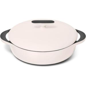 Caraway Enameled Cast Iron Braiser – 3.5 qt Braiser Pan – 3 Layer Enamel Coating – No Seasoning Required – Compatible With All Stovetops – Oven Safe – Free From Forever Chemicals – Light Mist(Cream)