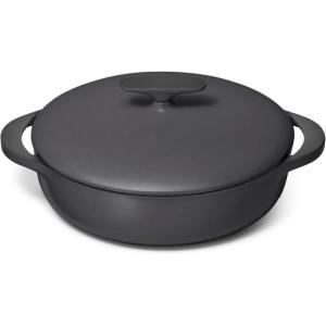 Caraway Enameled Cast Iron Braiser – 3.5 qt Braiser Pan – 3 Layer Enamel Coating – No Seasoning Required – Compatible With All Stovetops – Oven Safe – Free From Forever Chemicals – Light Mist(Charcoal)