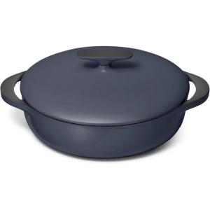 Caraway Enameled Cast Iron Braiser – 3.5 qt Braiser Pan – 3 Layer Enamel Coating – No Seasoning Required – Compatible With All Stovetops – Oven Safe – Free From Forever Chemicals – Light Mist(Midnight Blue)