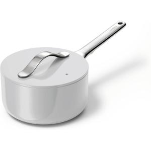 Caraway Nonstick Ceramic Sauce Pan with Lid (3 qt) – Non Toxic, PTFE & PFOA Free – Oven Safe & Compatible with All Stovetops (Gas, Electric & Induction) – Cream(Gray)