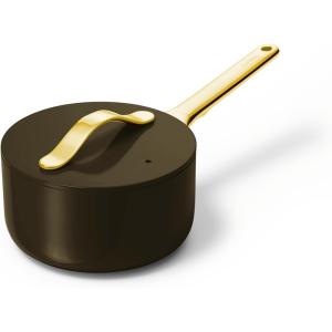 Caraway Nonstick Ceramic Sauce Pan with Lid (3 qt) – Non Toxic, PTFE & PFOA Free – Oven Safe & Compatible with All Stovetops (Gas, Electric & Induction) – Cream(Black)