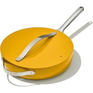 Caraway Nonstick Ceramic Sauté Pan with Lid (4.5 qt, 11.8″) – Non Toxic, PTFE & PFOA Free – Oven Safe & Compatible with All Stovetops (Gas, Electric & Induction) – Cream(Marigold)