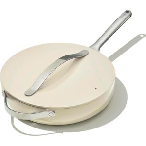 Caraway Nonstick Ceramic Sauté Pan with Lid (4.5 qt, 11.8″) – Non Toxic, PTFE & PFOA Free – Oven Safe & Compatible with All Stovetops (Gas, Electric & Induction) – Cream(Cream)