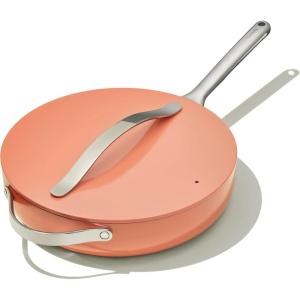Caraway Nonstick Ceramic Sauté Pan with Lid (4.5 qt, 11.8″) – Non Toxic, PTFE & PFOA Free – Oven Safe & Compatible with All Stovetops (Gas, Electric & Induction) – Cream(Perracotta)