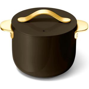 Caraway Petite Cooker – 2 Qt Ceramic Coated Pot – Free From Forever Chemicals – Perfect for Rice, Grains, or Sauces – Cream(Black)