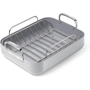 Caraway Roasting Pan – 16×13” Roasting Pan with Rack – Non-Stick Ceramic Coated – Non Toxic, PTFE & PFOA Free – Oven Safe & Compatible with All Stovetops – Cream(Gray)