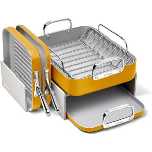 Caraway Square Cookware Set – Square Pans Set – Perfect for Griddling, Toasting, Searing, Roasting, and More – Non-Stick Ceramic Coated Pans – Non Toxic, PTFE & PFOA Free – Cream(Marigold)