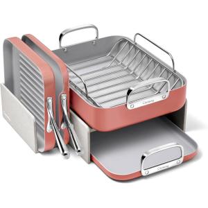 Caraway Square Cookware Set – Square Pans Set – Perfect for Griddling, Toasting, Searing, Roasting, and More – Non-Stick Ceramic Coated Pans – Non Toxic, PTFE & PFOA Free – Cream(Perracotta)