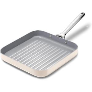 Caraway Square Grill Pan – 11” Grill Pan – Non-Stick Ceramic Coated – Non Toxic, PTFE & PFOA Free – Oven Safe & Compatible with All Stovetops – Cream(Cream)