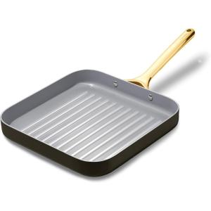 Caraway Square Grill Pan – 11” Grill Pan – Non-Stick Ceramic Coated – Non Toxic, PTFE & PFOA Free – Oven Safe & Compatible with All Stovetops – Cream(Black)