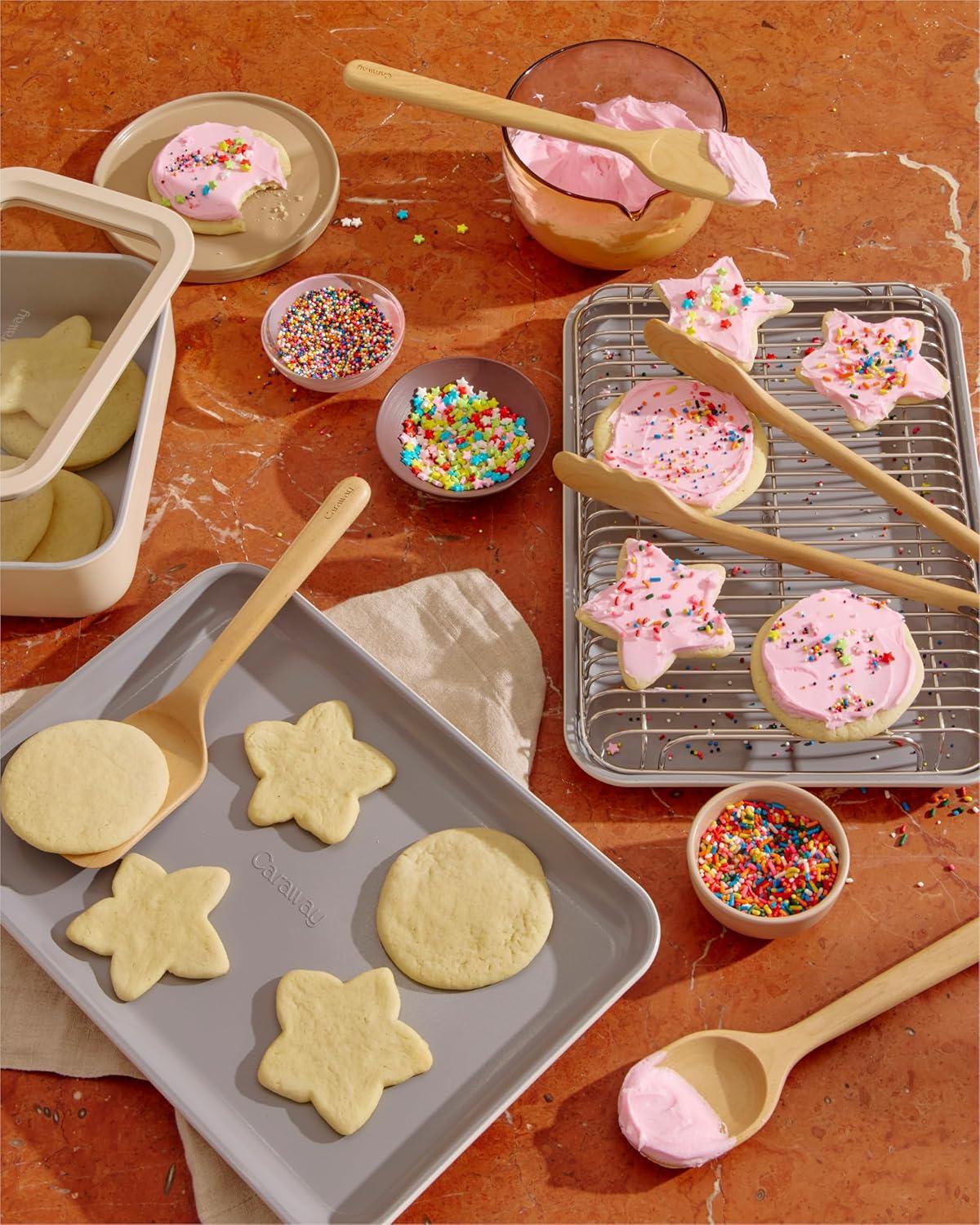 imageCaraway 4Piece Mini Wooden Kitchen Utensils Set for Cooking Serving and Plating Includes Mini Spoon Scraper Spatula and Tongs