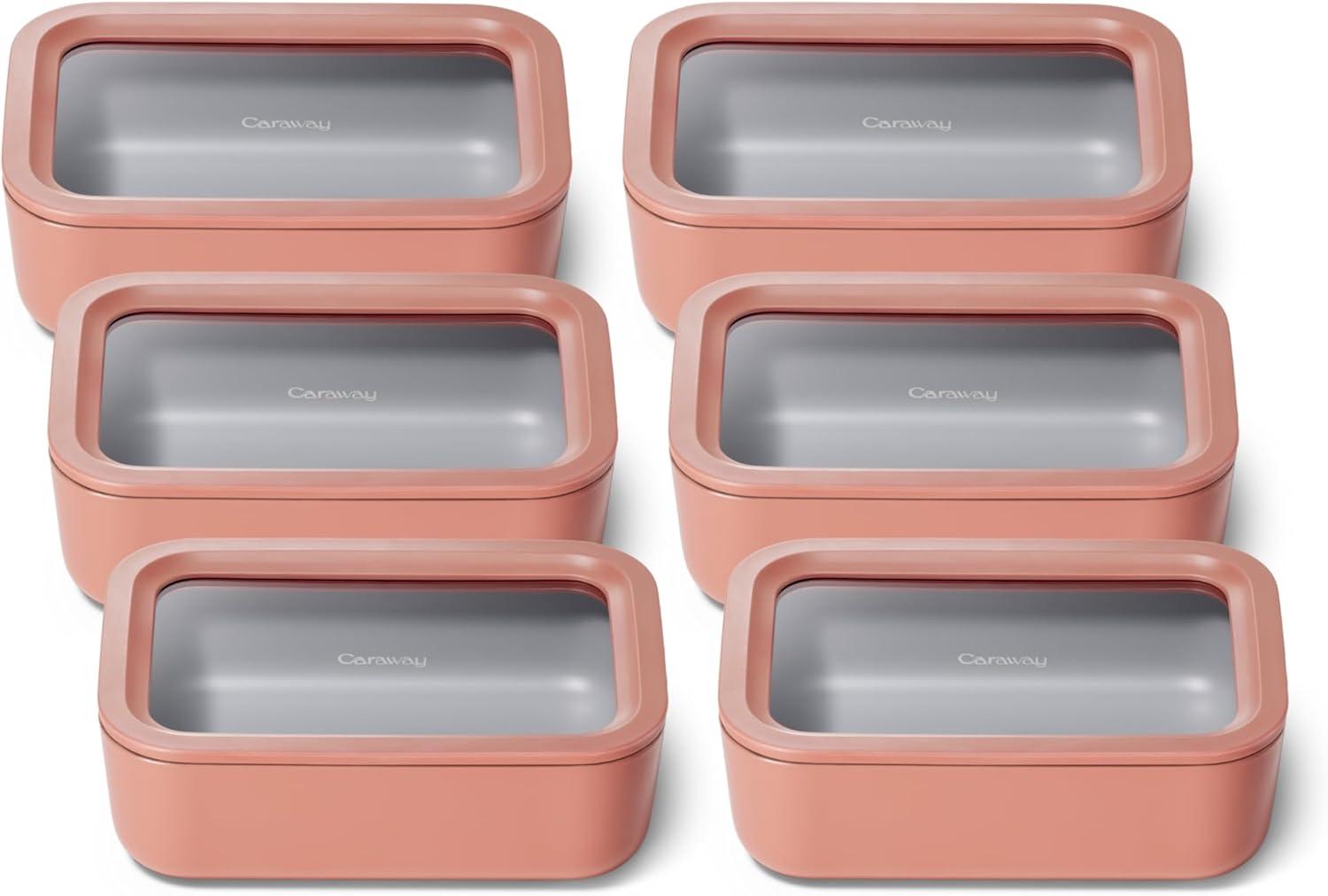 imageCaraway 6pc Glass Food Storage Set 66 Cup Food Containers 6 Ceramic Coated Non Toxic Non Stick with Lids Microwave Safe PerracottaPerracotta