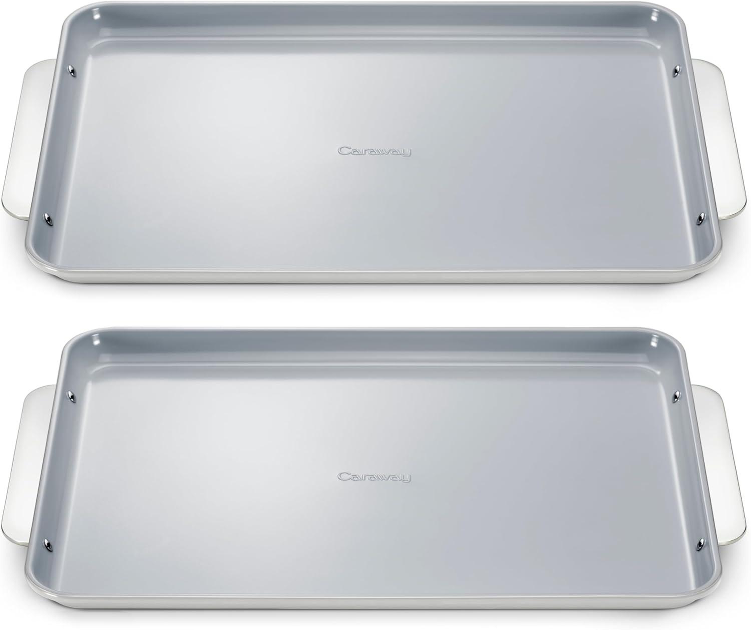 imageCaraway NonStick Ceramic Baking Sheet Naturally Slick Ceramic Coating NonToxic PTFE ampamp PFOA Free Perfect for Baking Roasting and More Large 18quot x 13quot CreamGray