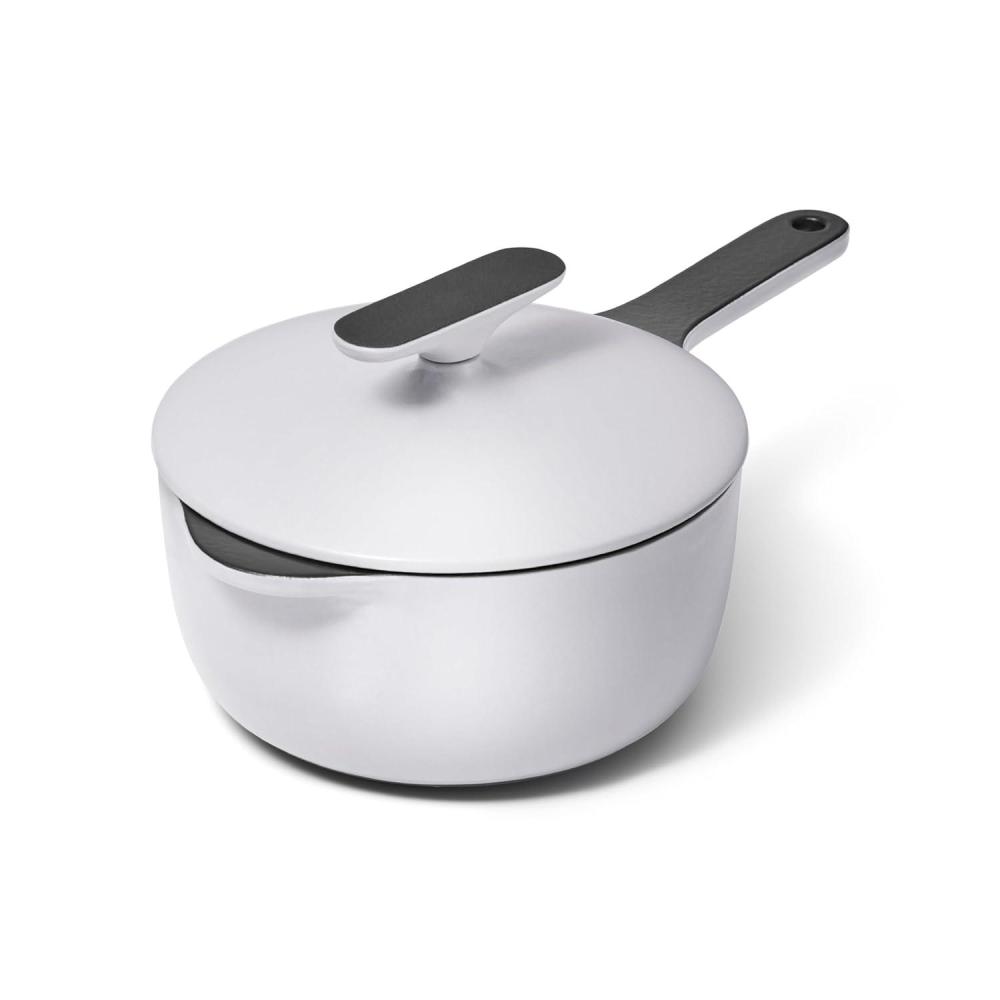 imageCaraway 18 qt Enameled Cast Iron Sauce Pan with Lid  Cast Iron Pot for Sauces Grains ampamp Reductions  Safe For Stovetop ampamp Oven  Durable NonToxic ampamp Easy to Clean  Midnight BlueGray