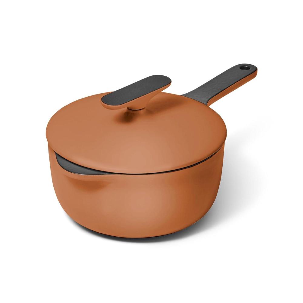 imageCaraway 18 qt Enameled Cast Iron Sauce Pan with Lid  Cast Iron Pot for Sauces Grains ampamp Reductions  Safe For Stovetop ampamp Oven  Durable NonToxic ampamp Easy to Clean  Midnight BlueRust