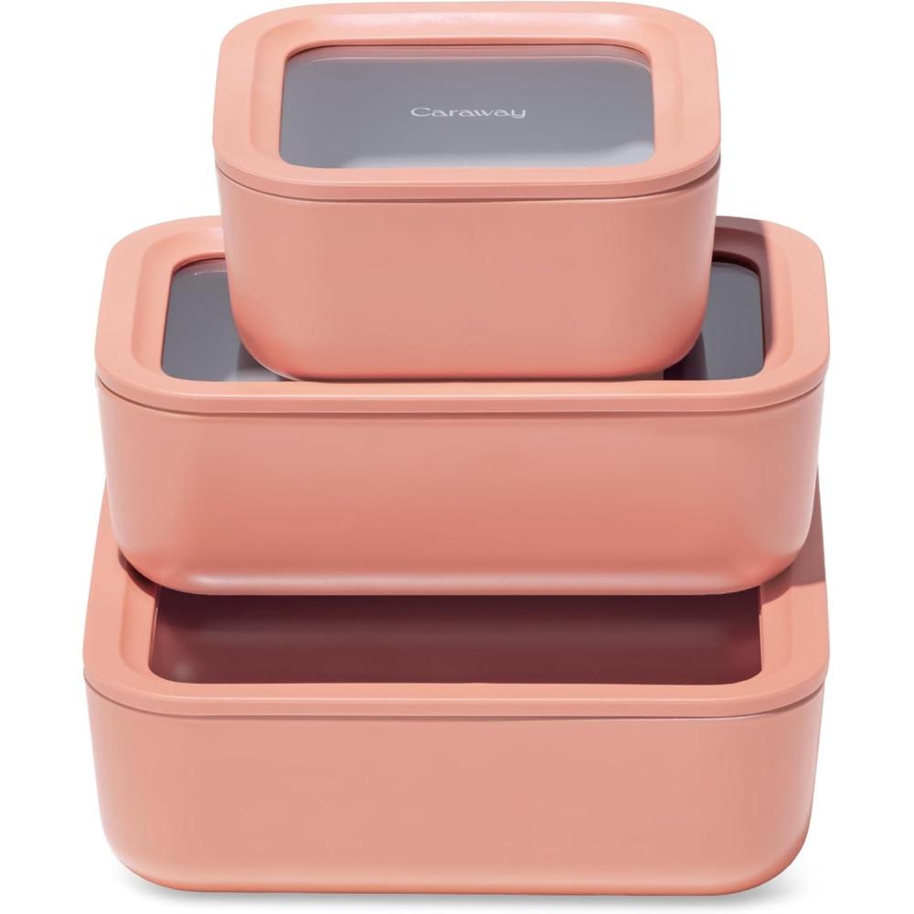 imageCaraway 3pc Glass Food Storage Set  10 Cup 66 Cup ampamp 44 Cup Food Containers  Ceramic Coated  Non Toxic Non Stick Lunch Box with Glass Lids  Dishwasher Oven ampamp Microwave Safe  NavyPerracotta