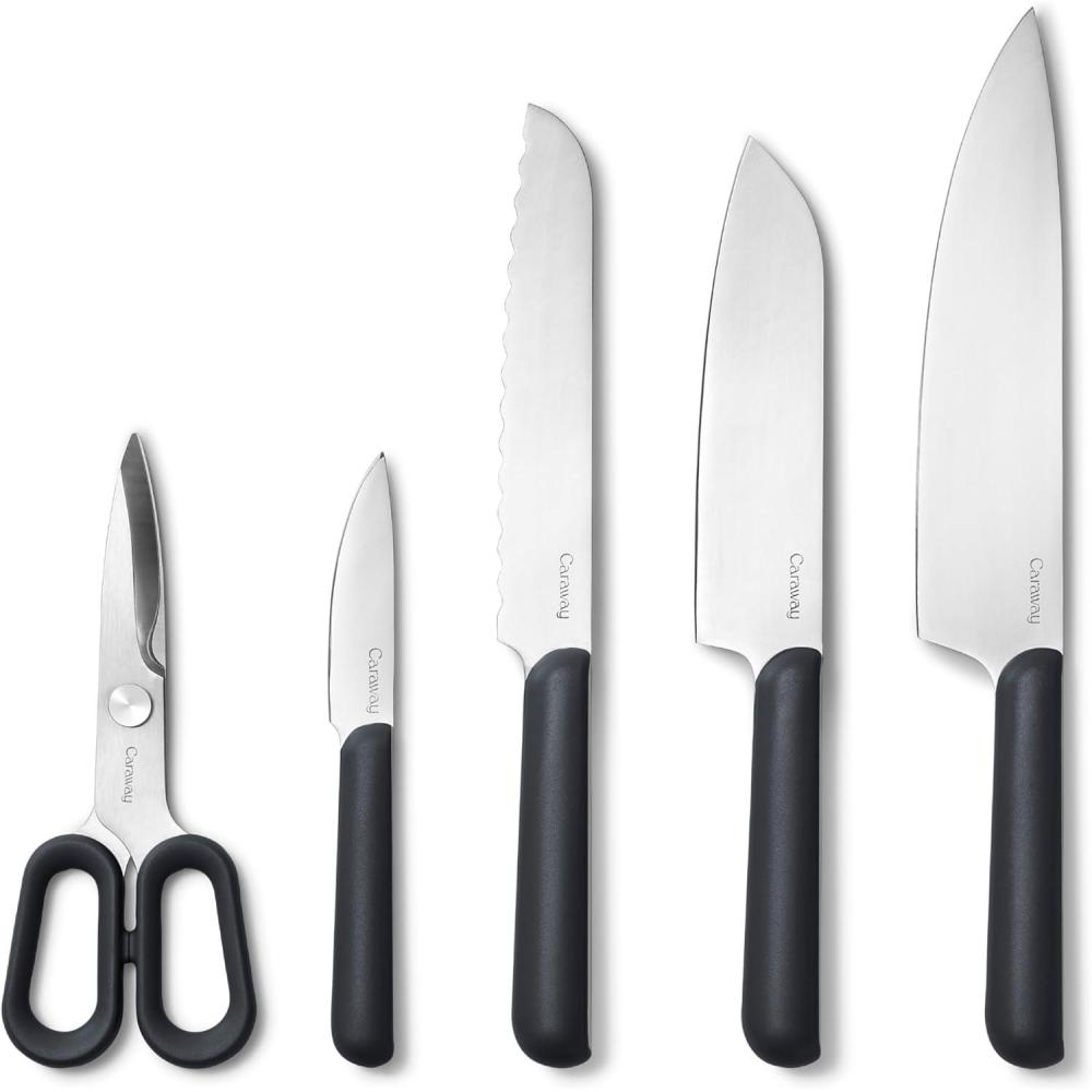imageCaraway 5 Piece Knife Set Premium German Steel Blade Kitchen Knives Ergonomic Handles No Microplastics CreamCharcoal