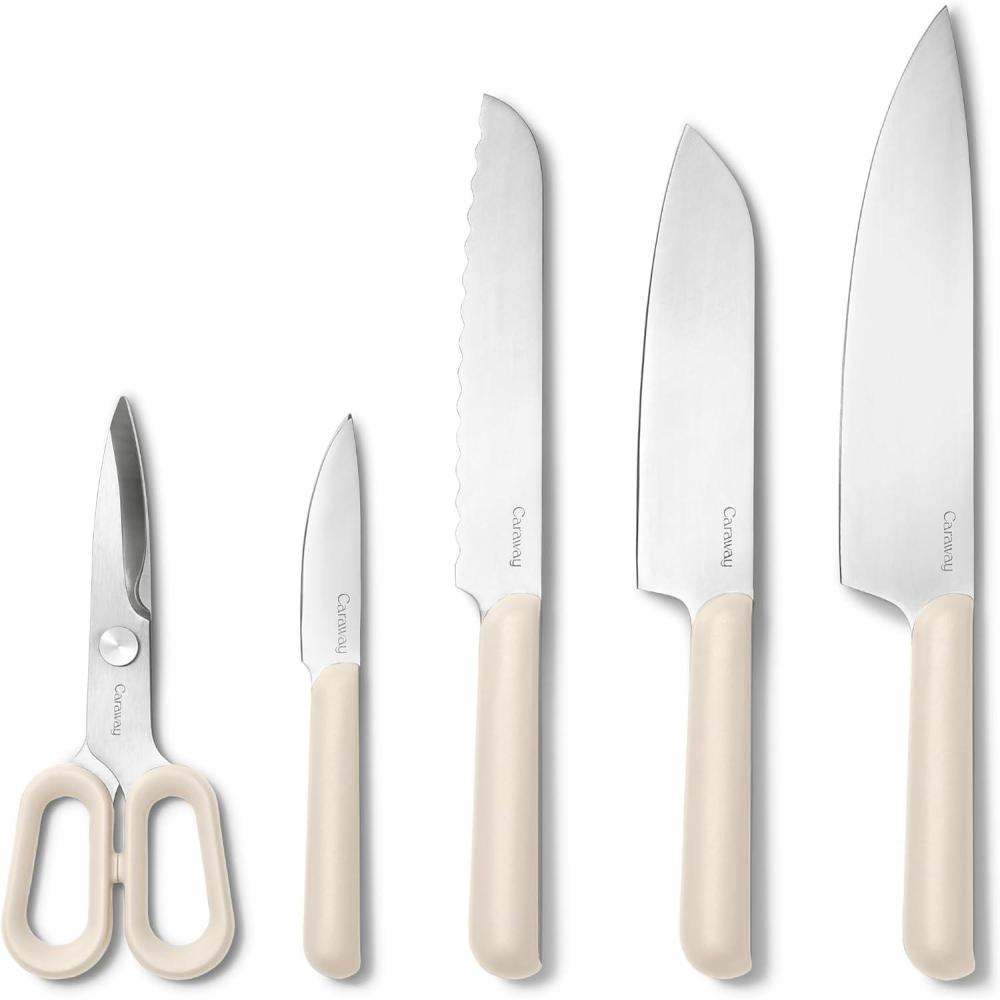 imageCaraway 5 Piece Knife Set  Premium German Steel Blade Kitchen Knives  Ergonomic Handles  No Microplastics  CreamCream