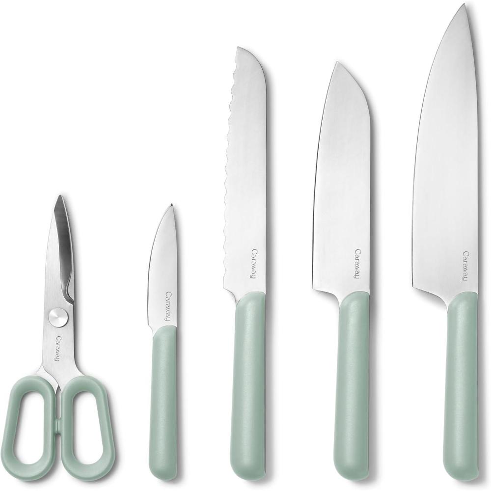 imageCaraway 5 Piece Knife Set  Premium German Steel Blade Kitchen Knives  Ergonomic Handles  No Microplastics  CreamMist
