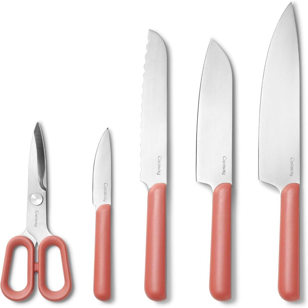 imageCaraway 5 Piece Knife Set  Premium German Steel Blade Kitchen Knives  Ergonomic Handles  No Microplastics  CreamPerracotta