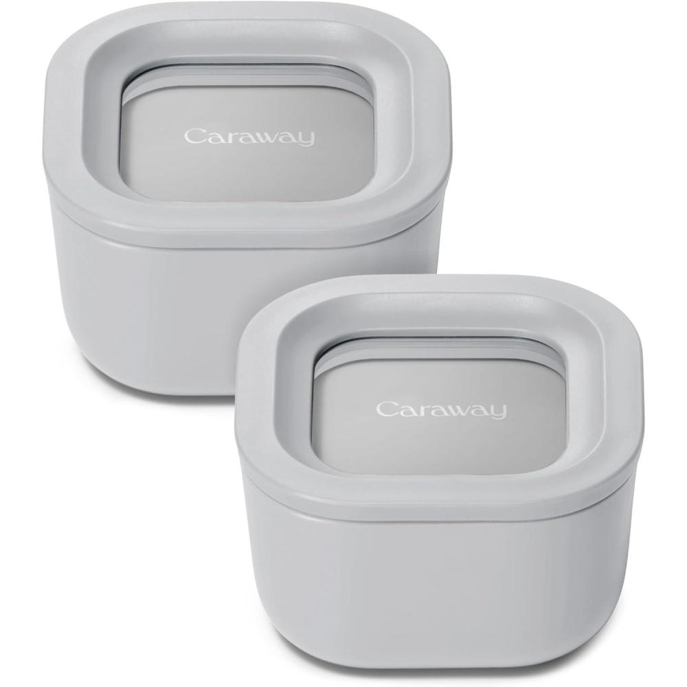 imageCaraway 6pc Glass Food Storage Set  66 Cup Food Containers 6  Ceramic Coated  Non Toxic Non Stick with Lids  Microwave Safe  PerracottaGray