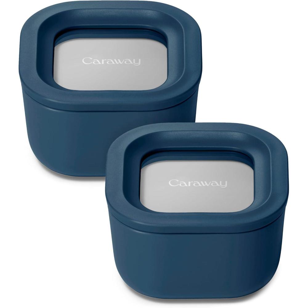 imageCaraway 6pc Glass Food Storage Set  66 Cup Food Containers 6  Ceramic Coated  Non Toxic Non Stick with Lids  Microwave Safe  PerracottaNavy