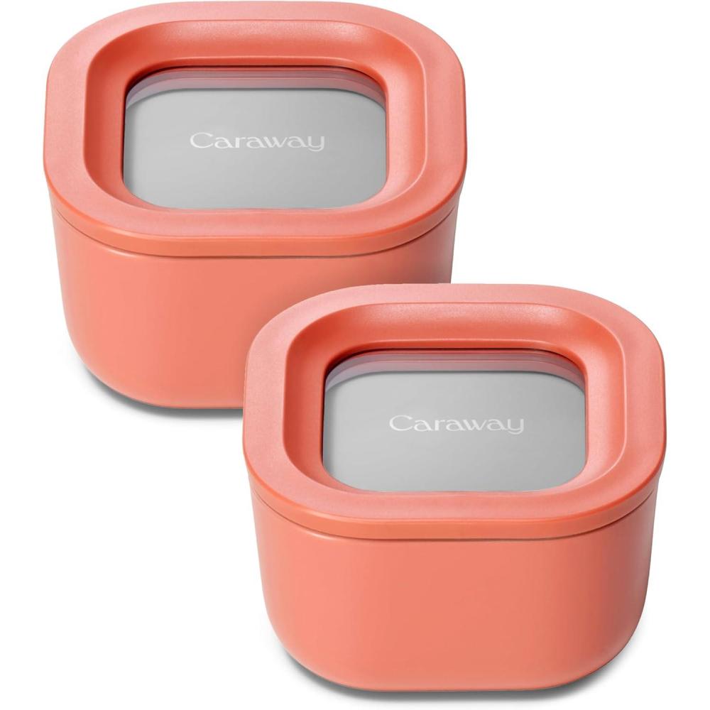 imageCaraway 6pc Glass Food Storage Set  66 Cup Food Containers 6  Ceramic Coated  Non Toxic Non Stick with Lids  Microwave Safe  PerracottaPerracotta